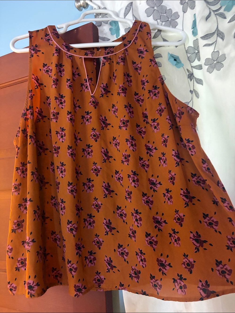 Modcloth Rust Floral Blouse with Pink Flowers